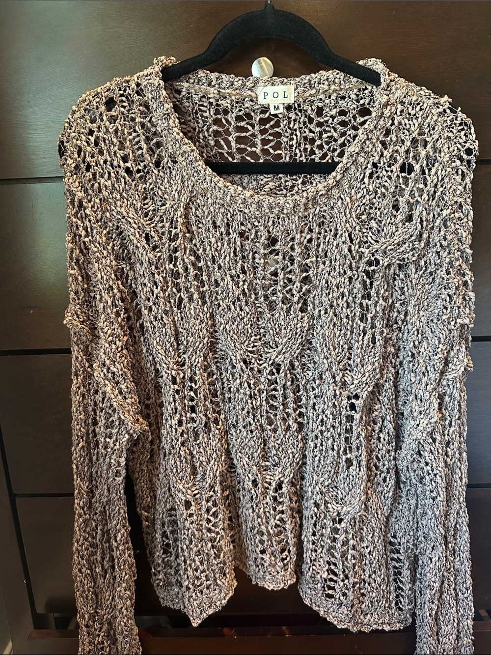 POL Open-Weave Scoop Neck Sweater in Brown- Gray
